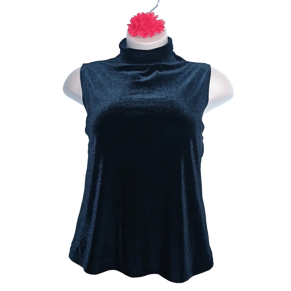 Eddie Bauer Velour High Neck Top Women XL Black Velvet Closet Staple Minimalist